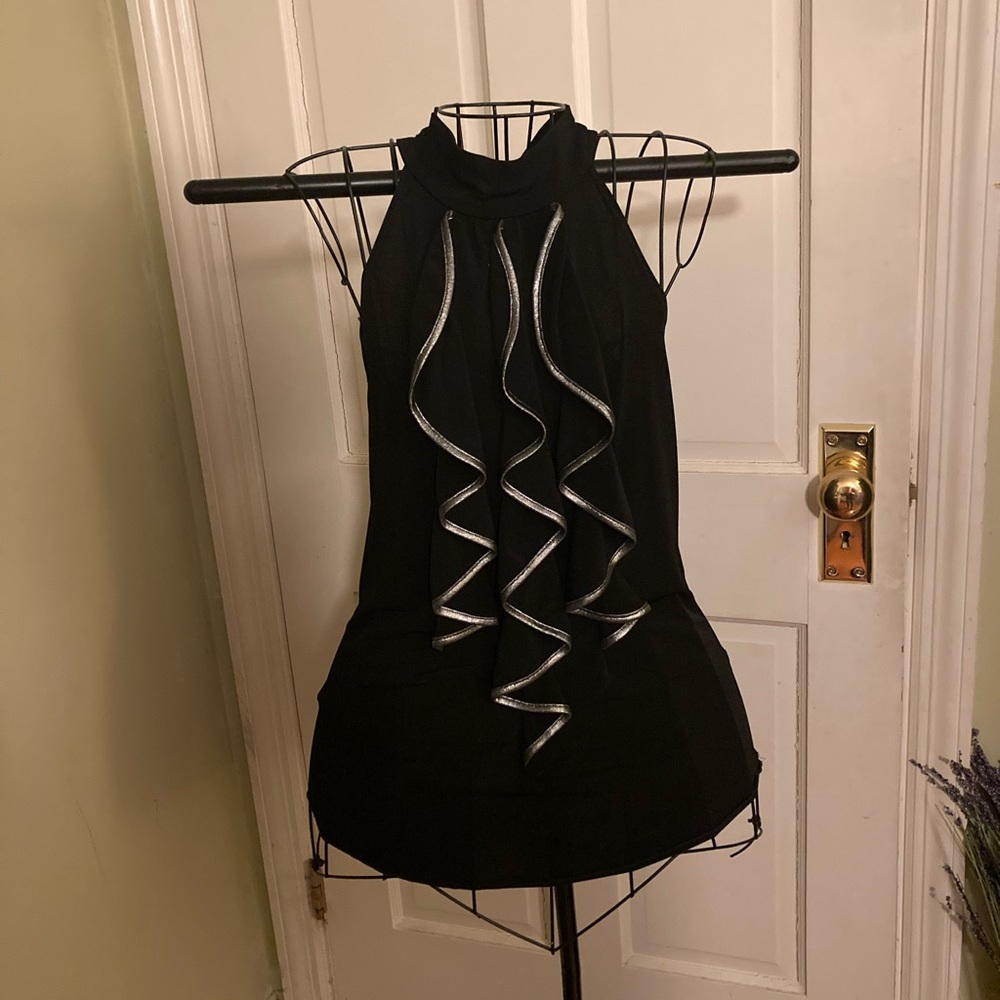 BCX Black & Silver Ruffle Tank